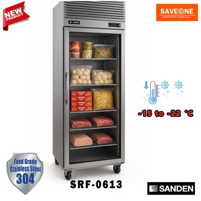 ตู้แช่สแตนเลส เกรด 304 ทรงยืน 2 ประตูทึบ แบบ﻿แช่แข็ง ยี่ห้อ Sanden รุ่น ﻿SRF-0613 (530 ลิตร)