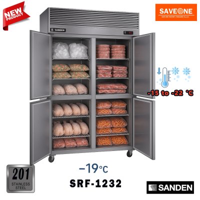 ตู้แช่สแตนเลส ทรงยืน 4 ประตูทึบ แบบ﻿แช่แข็ง ยี่ห้อ Sanden รุ่น SRF-1232 (1,030 ลิตร)