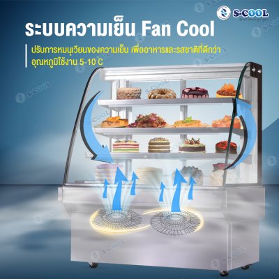 ตู้แช่เค้ก S-COOL รุ่น CK-C150 ขนาด 150 ซม. กระจกโค้ง สแตนเลส