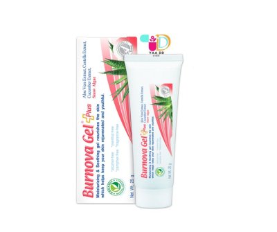 เจลว่านหางจระเข้  เบอร์นโนว่า เจล พลัส สโนว์ แอลจี้ 25กรัม  Burnova gel