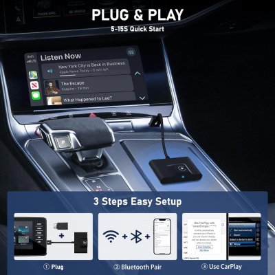 CarPlay Wireless Adapter: Plug & Play Dongle for Factory Wired CarPlay 2024 Upgrade - Convert Wired to Wireless with Ease, Compatible with Cars from 2015 & iPhone iOS 10+