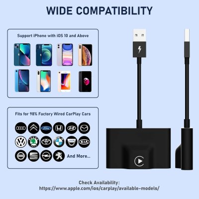 CarPlay Wireless Adapter: Plug & Play Dongle for Factory Wired CarPlay 2024 Upgrade - Convert Wired to Wireless with Ease, Compatible with Cars from 2015 & iPhone iOS 10+