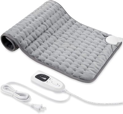 Electric Heating Pad with Adjustable Temperature and Timer - Ideal for Shoulders, Neck, Abdomen, Back, and Limbs - Dry & Moist Heat Options - Auto Shut Off - Silver Gray, 24‘’×12