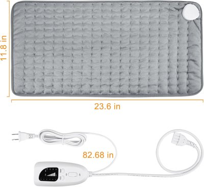 Electric Heating Pad with Adjustable Temperature and Timer - Ideal for Shoulders, Neck, Abdomen, Back, and Limbs - Dry & Moist Heat Options - Auto Shut Off - Silver Gray, 24‘’×12