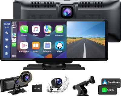 9.26" Wireless Car Stereo: Apple CarPlay, 2.5K Dash Cam, Backup Camera, GPS Navigation, Bluetooth, AirPlay, AUX/FM, Googel, Siri