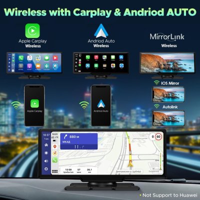 9.26" Wireless Car Stereo: Apple CarPlay, 2.5K Dash Cam, Backup Camera, GPS Navigation, Bluetooth, AirPlay, AUX/FM, Googel, Siri