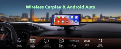 9.26" Wireless Car Stereo: Apple CarPlay, 2.5K Dash Cam, Backup Camera, GPS Navigation, Bluetooth, AirPlay, AUX/FM, Googel, Siri