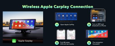 9.26" Wireless Car Stereo: Apple CarPlay, 2.5K Dash Cam, Backup Camera, GPS Navigation, Bluetooth, AirPlay, AUX/FM, Googel, Siri