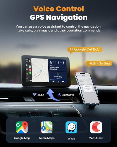 Compact Wireless Apple Carplay Stereo: 7" HD IPS Screen, Mirror Link, Android Auto, Bluetooth, GPS, FM, AUX, Voice Control, Car Radio Receiver