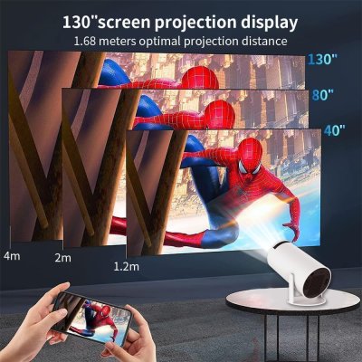 Wireless Mini Projector with WiFi 6, BT5.0, Android 11 OS, Auto Keystone, 180° Viewing, 130" Screen