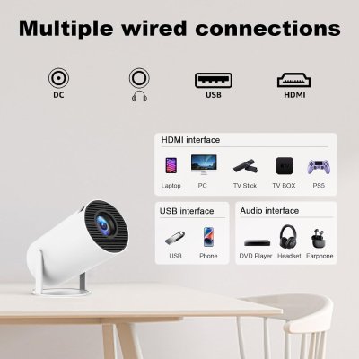 Wireless Mini Projector with WiFi 6, BT5.0, Android 11 OS, Auto Keystone, 180° Viewing, 130" Screen