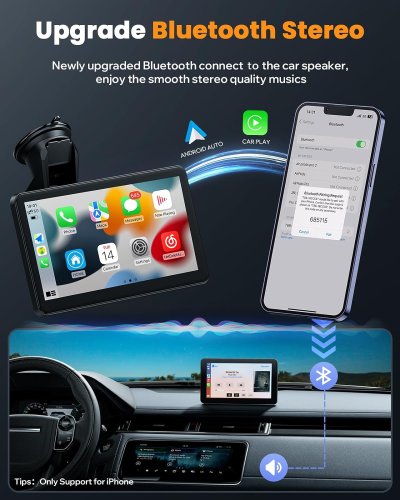 Compact Wireless Apple Carplay Stereo: 7" HD IPS Screen, Mirror Link, Android Auto, Bluetooth, GPS, FM, AUX, Voice Control, Car Radio Receiver