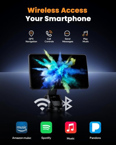 Compact Wireless Apple Carplay Stereo: 7" HD IPS Screen, Mirror Link, Android Auto, Bluetooth, GPS, FM, AUX, Voice Control, Car Radio Receiver