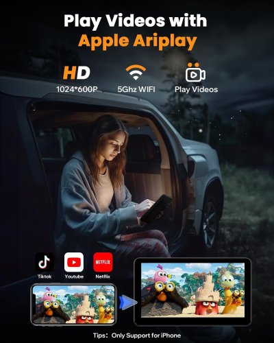 Compact Wireless Apple Carplay Stereo: 7" HD IPS Screen, Mirror Link, Android Auto, Bluetooth, GPS, FM, AUX, Voice Control, Car Radio Receiver