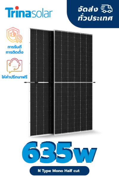 แผง N Type Mono Half cut cell bifacial dual glass ขนาด 635 วัตต์