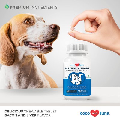 Coco & Luna Allergy Support [120 เม็ด] อาหารเสริมสุนัข แก้แพ้ คัน เกา ขนร่วง บำรุงขนผิวแข็งแรง