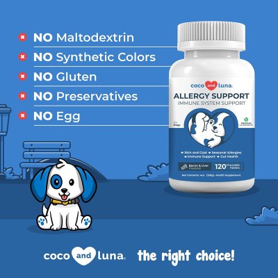 Coco & Luna Allergy Support [120 เม็ด] อาหารเสริมสุนัข แก้แพ้ คัน เกา ขนร่วง บำรุงขนผิวแข็งแรง