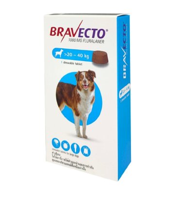 Bravecto สุนัข 20 - 40 กก [1 เม็ด/กล่อง] บราเวคโต้ (สีฟ้า)