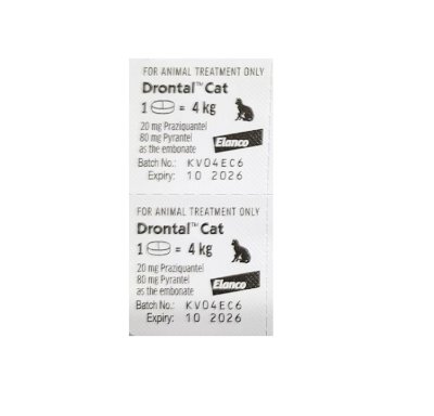 Drontal Cat ยาถ่ายพยาธิแมว ดรอนทัลแมว (แบ่งขาย 2 เม็ด) Exp.10/2026