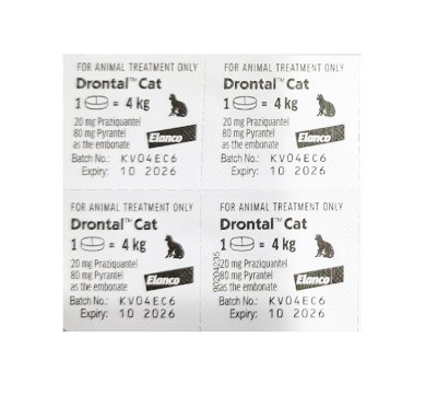 Drontal Cat ยาถ่ายพยาธิแมว ดรอนทัลแมว (แบ่งขาย 4 เม็ด) Exp.10/2026