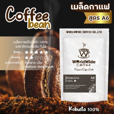 เมล็ดกาแฟ โรบัสต้า100% คั่วกลาง-เข้ม (A6) เมล็ดกาแฟ โรบัสต้า100% คั่วกลาง-เข้ม (A6)
