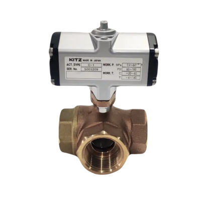 บอลวาล์วสามทางทองเหลือง หัวขับลม (นิวเมติก) รุ่น C-TNE | KITZ