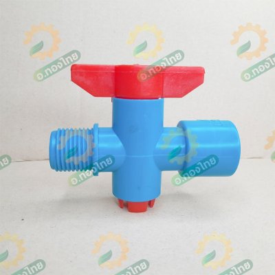 บอลวาล์ว PVC วาล์วต่อสปริงเกอร์ เกลียวนอก 1/2 นิ้ว สวมท่อ PVC (สีฟ้า-แดง)