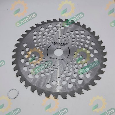 ใบมีดตัดหญ้า ใบเลื่อยวงเดือน แบบติดเล็บ ขนาด 10 นิ้ว 3 แฉก มีใบกันหญ้าพัน (สีทอง)