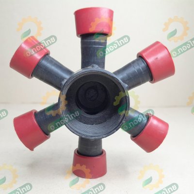 ข้อต่อ 6 ทาง ข้อต่อแยกเทปน้ำหยด เกลียวใน 1 นิ้ว*16 มม. (แบบดีงล็อค) สีแดง