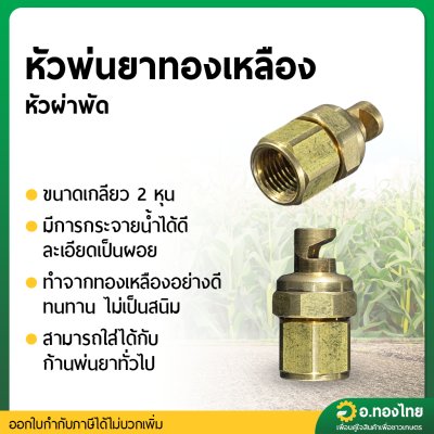 หัวพ่นยาทองเหลือง หัวพัดคว่ำ หัวฉีดยาติดท้ายรถ เกลียวใน ขนาด 2 หุน (ผ่าข้าง)