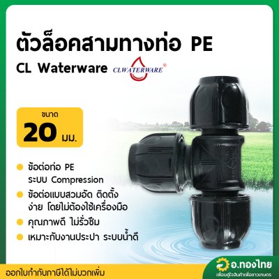 ข้อต่อสวมล็อค ข้อต่อสามทาง PE ขนาด 20 มิล - 4 หุน (คละสี)