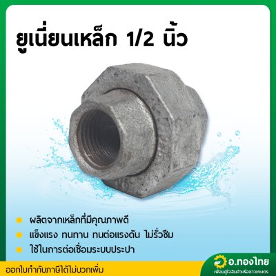 ยูเนี่ยนเหล็ก ข้อต่อยูเนี่ยน เหล็กเหนียว (เกลียวใน) ขนาด 1/2 - 1 นิ้ว