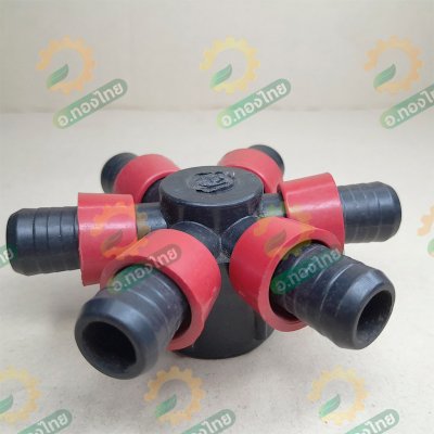 ข้อต่อ 6 ทาง ข้อต่อแยกเทปน้ำหยด เกลียวใน 1 นิ้ว*16 มม. (แบบดีงล็อค) สีแดง