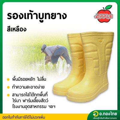 รองเท้าบูท บู๊ทยาง กันน้ำ น้ำหนักเบา รุ่น SK-103 สูง 13 นิ้ว มีส่วนผสมยางพารา ยี่ห้อ APPLE