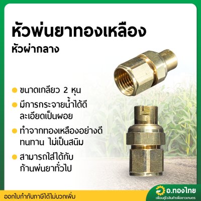 หัวพ่นยาทองเหลือง หัวพัดหงาย หัวฉีดยาติดท้ายรถ เกลียวใน ขนาด 2 หุน (ผ่ากลาง)