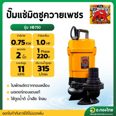 ปั๊มแช่ ไดโว่ ปั๊มดูดน้ำ ปั๊มจุ่ม 2 นิ้ว รุ่น : HB750 (มิตซูควายเพชร)
