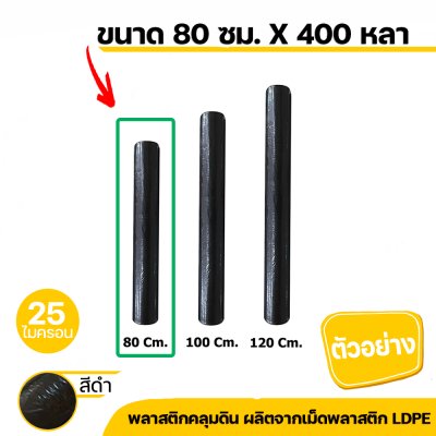 พลาสติกคลุมดิน ผ้าคลุมดิน (ไม่เจาะรู) กว้าง 80 , 100 , 120 cm ยาว 400 หลา หนา 25 ไมครอน สีดำ