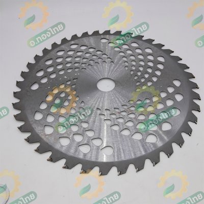 ใบมีดตัดหญ้า ใบเลื่อยวงเดือน แบบติดเล็บ ขนาด 10 นิ้ว 3 แฉก มีใบกันหญ้าพัน (สีทอง)