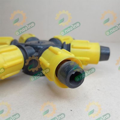 ข้อต่อ 6 ทาง ข้อต่อแยกเทปน้ำหยด เกลียวใน 1 นิ้ว*16 มม. (แบบหมุนล็อค) สีเหลือง