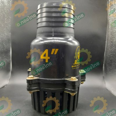 ฟุตวาล์ว PVC หัวกะโหลกดูดน้ำ ลิ้นสปริง 5 หู แบบสวม สีดำ ขนาด 4 นิ้ว (Red Hand)