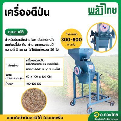 เครื่องตีป่น 36 ใบมีด ป่นเมล็ดข้าวโพด ถ่าน มูลสัตว์ (พลังไทย)