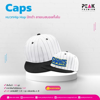 197_หมวกHip_Hop_ปีกดำ_ลายเบสบอลทั้งใบ