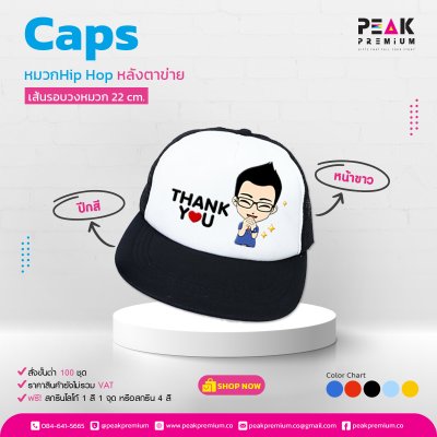 202_หมวกเด็ก_Hip_Hop_หลังตาข่าย_หน้าขาว_ปีกสี_เส้นรอบวงหมวก_22_cm_มี_5_สี