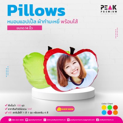 หมอนแอปเปิ้ล_ผ้ากำมะหยี่_พร้อมไส้_ขนาด_14_นิ้ว_6_สี