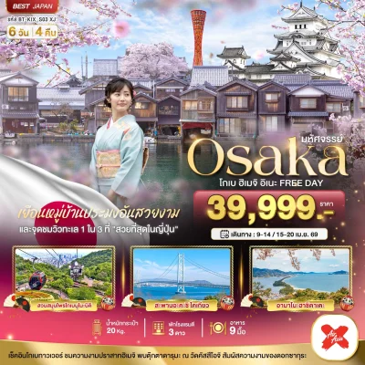 ทัวร์ญี่ปุ่น โอซาก้า โกเบ ฮิเมจิ ฟรีเดย์ 6 วัน 4 คืน บิน Air Asia X