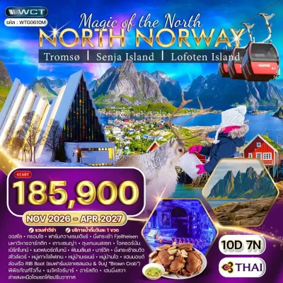 ทัวร์ Lofoten นอร์เวย์ Senja ล่าแสงเหนือ Svolvaer - Reine - Hamnoy - Narvik 10 วัน (บิน การบินไทย)