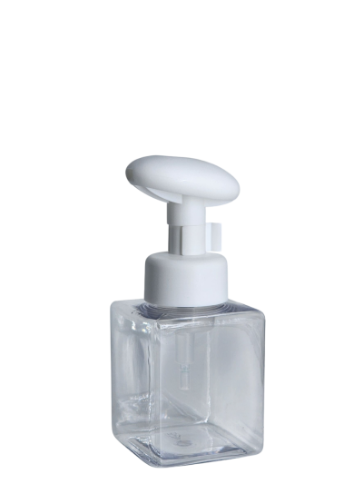 ขวด PET 300ml. เหลี่ยม ฝาปั้มโฟม สีใส / สีขาว