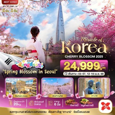 ทัวร์เกาหลี KOREA CHERRY BLOSSOM 5 วัน 3 คืน เดินทางวันหยุด จักรี, สงกรานต์ 68 ราคาเริ่ม 24,999 บาท