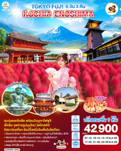 ทัวร์ญี่ปุ่น โตเกียว TOKYO FUJI KOCHIA ENOSHIMA 6D 3N บินTG เดินทาง ต.ค. 69 ราคาเริ่ม  42,900 บาท