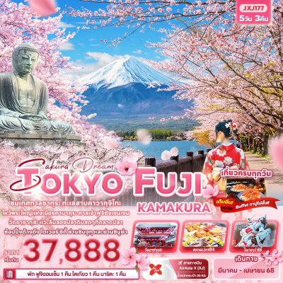 ทัวร์ญี่ปุ่น โตเกียว Sakura Dream TOKYO FUJI KAMAKURA 5วัน 3คืน บินXJ เดินทาง มีนาคม – เมษายน 68 ราคาเริ่ม 37,888 บาท